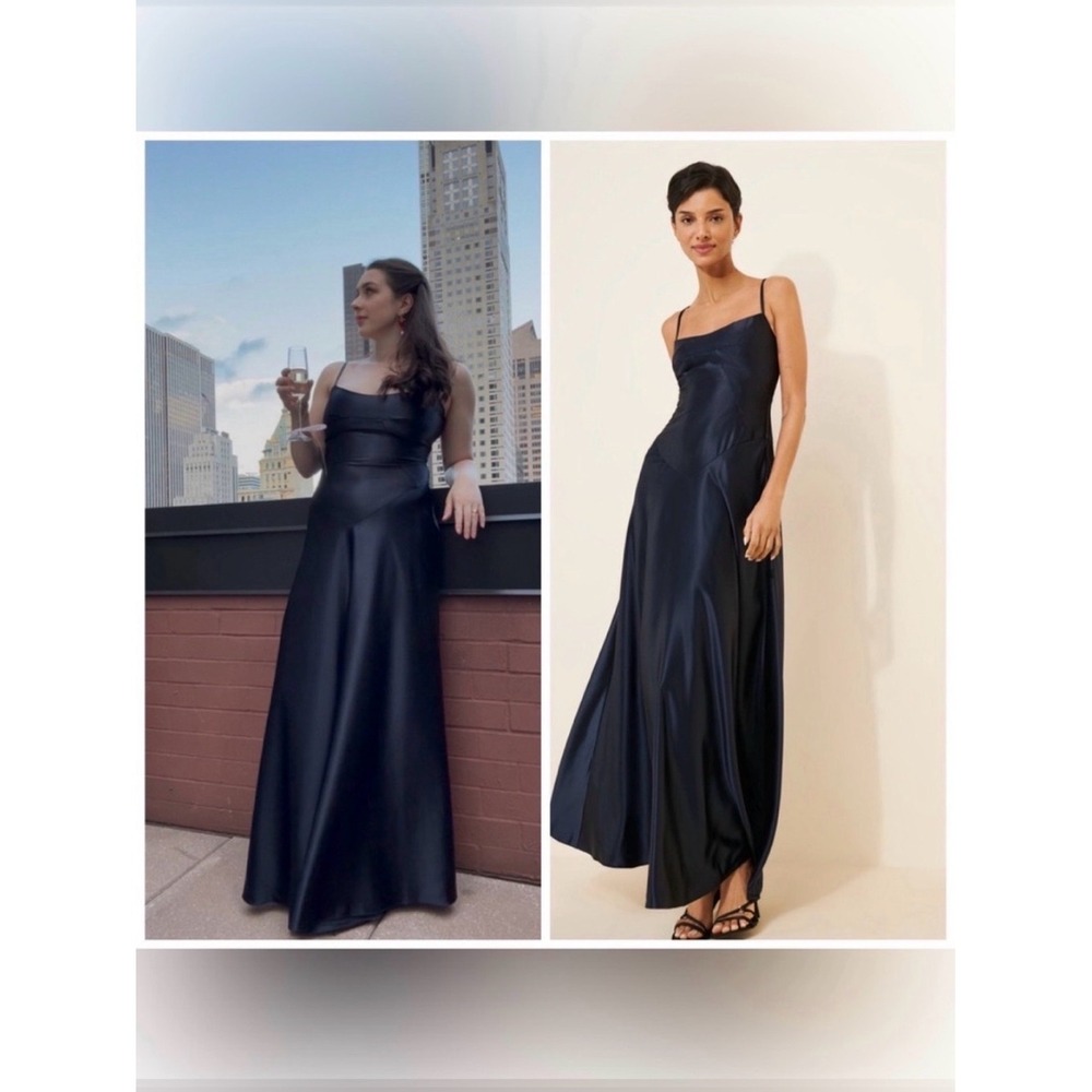 Anthropologie BHLDN Mare Mare Emmy Satin Corset Maxi Dress Navy Blue Size XS n